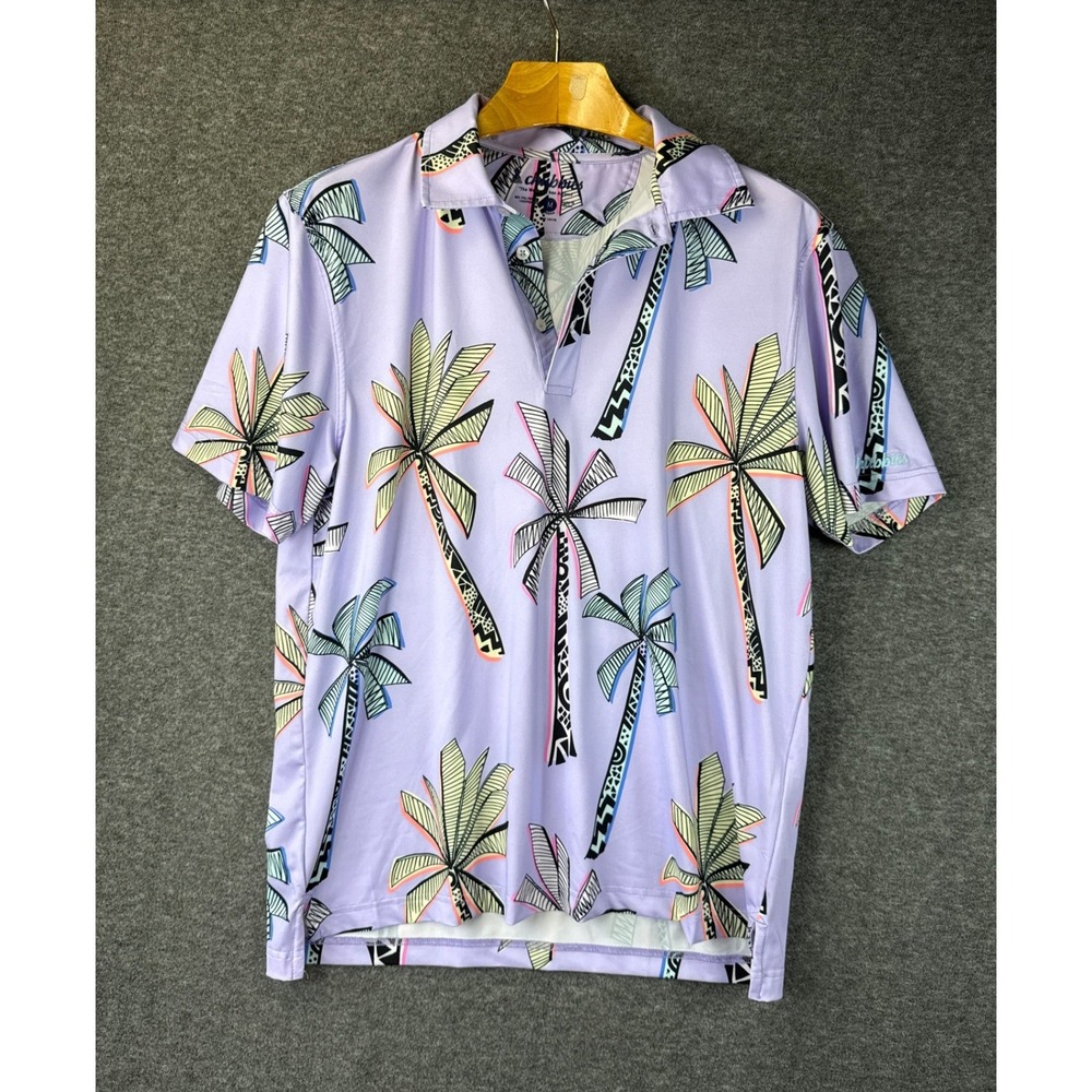 Chubbies Lavender Palm Tree Performance Polo Shirt Purple Stretch Mens M Hipster
